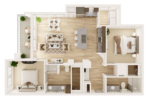 Floor plan for 2 beds, 2 baths, 1143 sqft